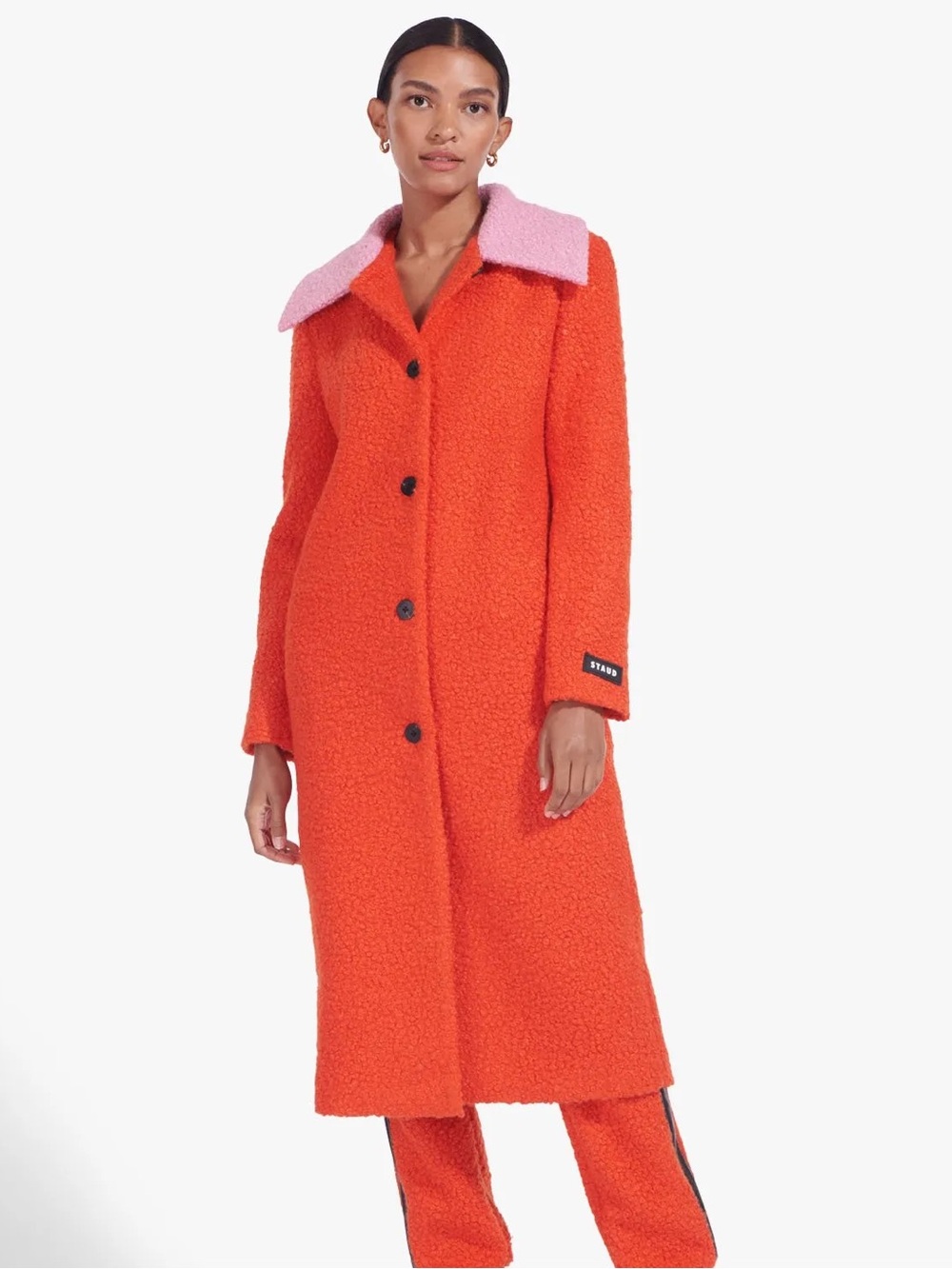 STAUD Frankie Coat in Rosebud Poppy – Orange & Pink